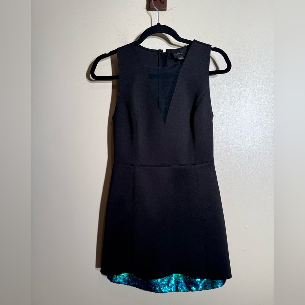 Sachin + Babi Black fit & flare mini Sequin hem Dress women’s 4